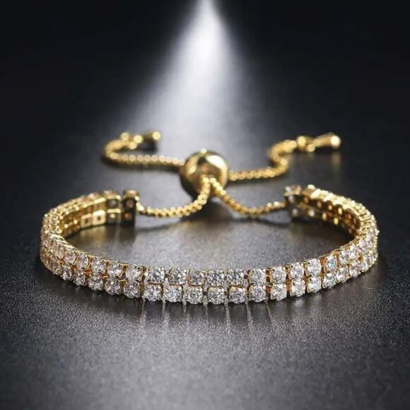 18K Gold Womens 2ct Diamond Double Row Adjustable Tennis Bracelet 18 K Jewelry